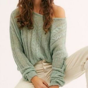 Free People Mint Green Wool Blend Cable Knit Sweater S